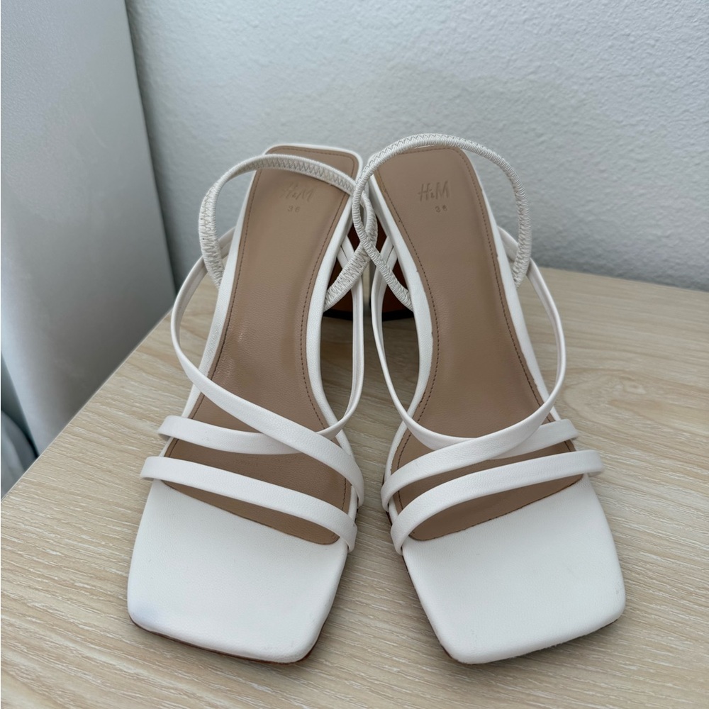 H&M White Strappy Heels with Ankle Strap